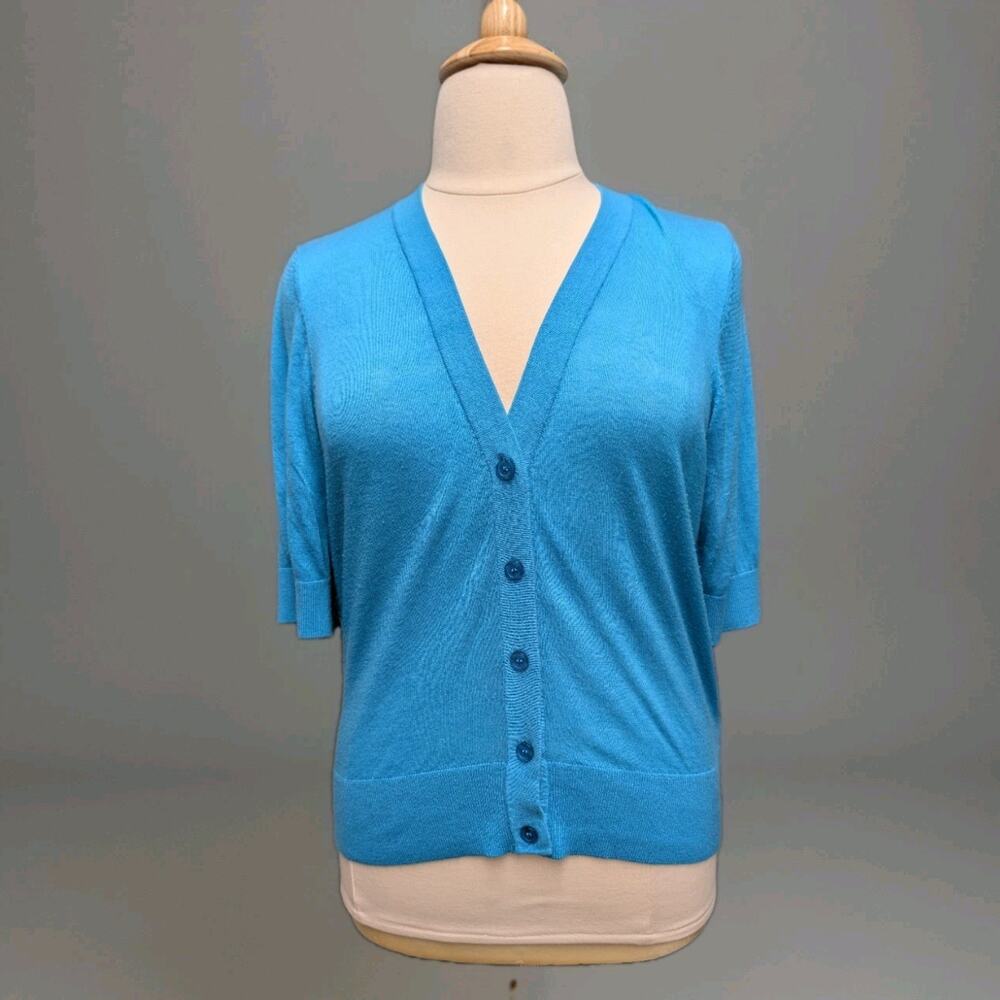 Faded Glory Aqua Teal Blue Short Sleeve Summer Cardigan 1X 16